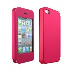 iPhone 4S 4 Slim Touch Screen Flip Leather Case (Hot Pink)
